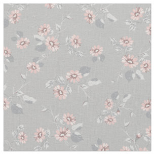 Vintage Floral Pink Daisies French Country Grey Fabric