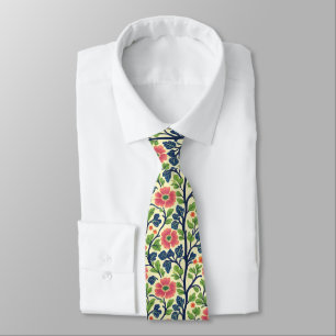 Vintage Floral Pink Flowers Lush Green Foliage Tie