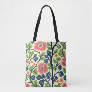 Vintage Floral Pink Flowers Lush Green Foliage Tote Bag