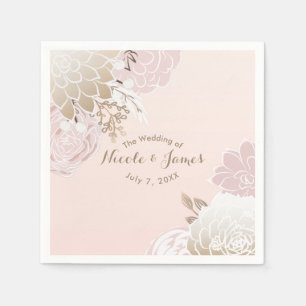 Vintage Floral Pink & Gold Rustic Botanical Napkin