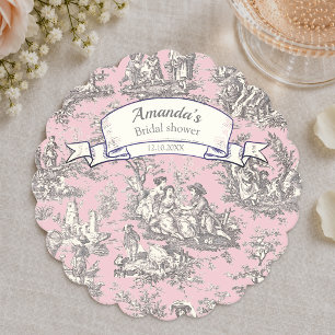 Vintage floral pink grey toile de jouy paper coaster