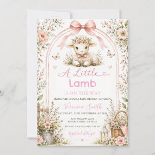 Vintage Floral Pink Little Lamb Baby Shower Invitation