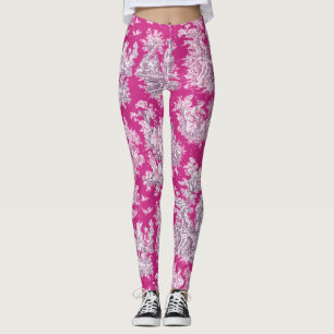 Vintage floral pink magenta toile de jouy leggings