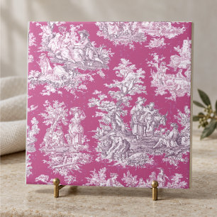 Vintage floral pink magenta toile de jouy monogram ceramic tile