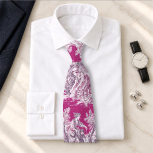 Vintage floral pink magenta toile de jouy tie