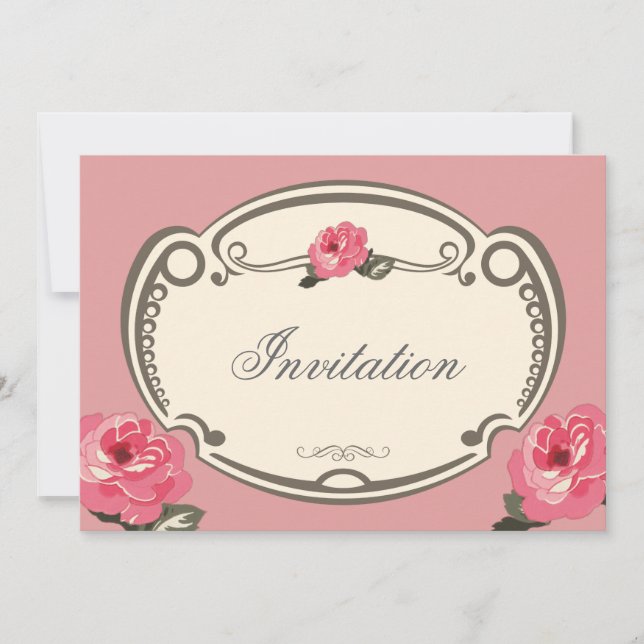 Vintage floral pink multipurpose invitation card (Front)