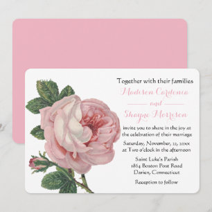 Vintage Floral Pink Rose Flowers Wedding Invitation