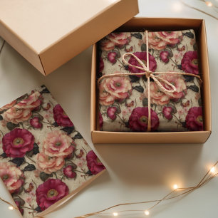 Vintage Floral Pink Rose Pattern Romantic Garden Tissue Paper