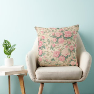 Vintage Floral - Pink Roses Pattern Cushion
