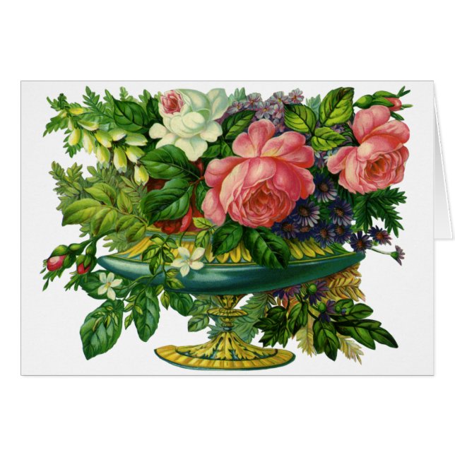 Vintage Floral Pink Roses, Vase of Flowers (Front Horizontal)