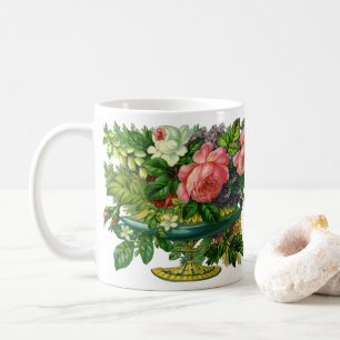 Vintage Floral Pink Roses, Vase of Flowers Coffee Mug