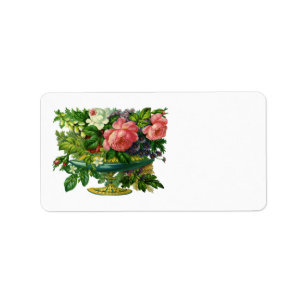 Vintage Floral Pink Roses, Vase of Flowers Label