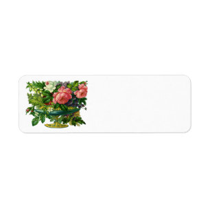 Vintage Floral Pink Roses, Vase of Flowers Return Address Label