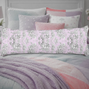 Vintage floral pink toile de jouy Bridal shower Body Cushion