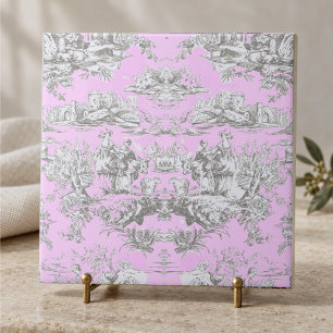 Vintage Floral Pink Toile de Jouy Lake Monogram Ceramic Tile