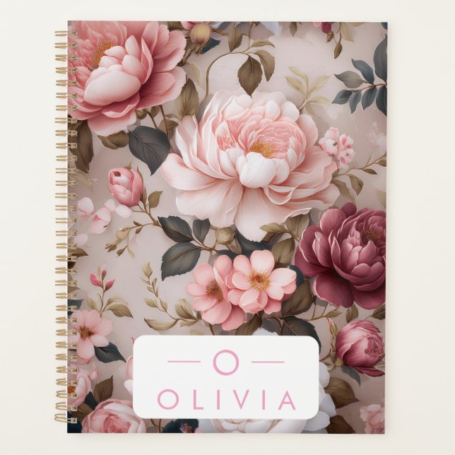 Vintage Floral Planner with Name & Monogram (Front)