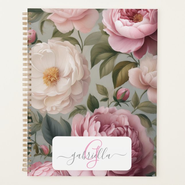 Vintage Floral Planner with Name & Monogram (Front)