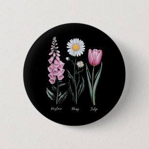 Vintage Floral Plant Foxglove Daisy Tulip Flower G 6 Cm Round Badge