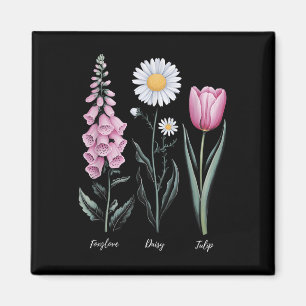Vintage Floral Plant Foxglove Daisy Tulip Flower G Magnet