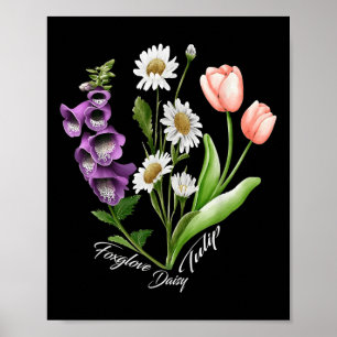 Vintage Floral Plant Foxglove Daisy Tulip Flower G Poster