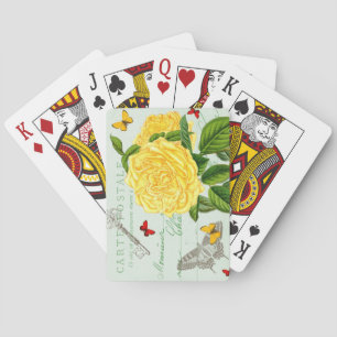 Vintage floral playing cards w/ yellow rose