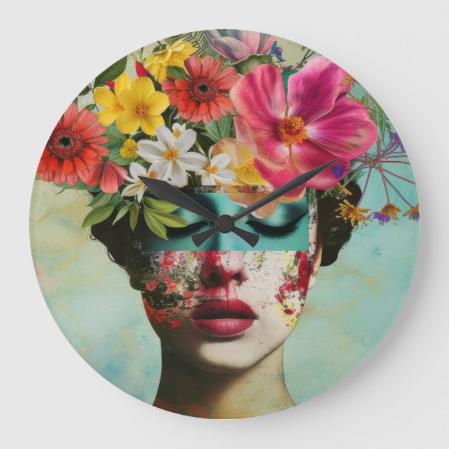 Vintage Floral Portrait  Large Clock (Front)