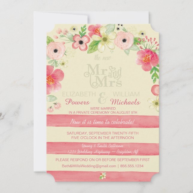 Vintage Floral Post Wedding Reception Only Invite (Front)