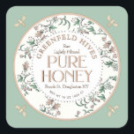 Vintage Floral Print Bees Spring Green Raw Honey Square Sticker<br><div class="desc">If you'd like your honey to stand out,  try this beautiful spring green and pale terra cotta label with stylised bees and a delicate vintage floral pattern. Common honey net weight conversions: 8oz (227g),  12oz (340g),  16oz (454g),  32oz (907g),  5lb (2.27kg).</div>