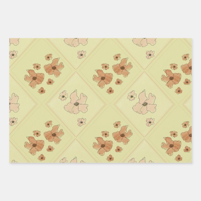 Vintage Floral Print Wrapping Paper Sheets (Front)