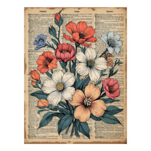 🌷Vintage Floral Printable Wall Art - Dictionary 