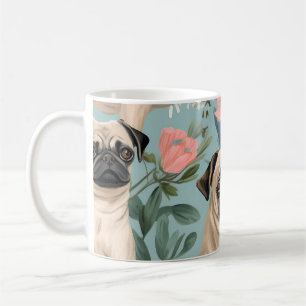 Vintage Floral Pug Pattern Cute Botanical Dog Coffee Mug