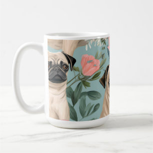Vintage Floral Pug Pattern Cute Botanical Dog Coffee Mug