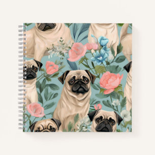 Vintage Floral Pug Pattern Cute Botanical Dog Notebook