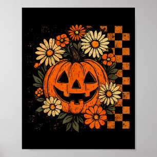 Vintage Floral Pumpkin Halloween Retro Jack O Lant Poster