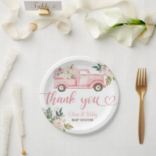 Vintage Floral Pumpkin Truck Baby Shower Paper Plate