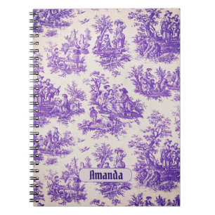 Vintage Floral Purple French Toile Monogram Notebook