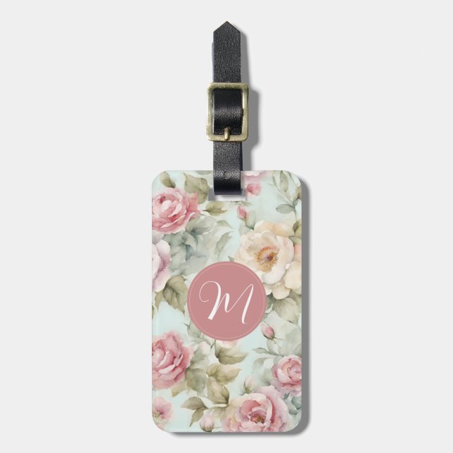 Vintage Floral Purple Luggage Tag (Front Vertical)