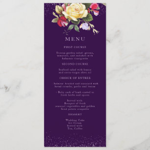 Vintage Floral Purple Pink Yellow Rose Wedding Menu