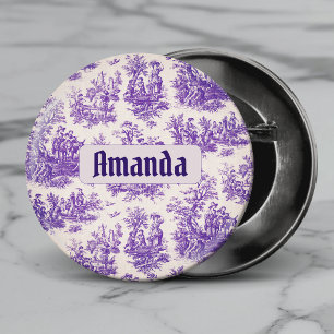 Vintage floral purple toile de jouy monogram 3 cm round badge