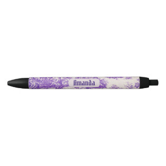 Vintage floral purple toile de jouy monogram black ink pen