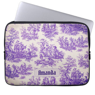 Vintage floral purple toile de jouy monogram laptop sleeve
