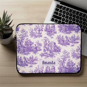 Vintage floral purple toile de jouy monogram laptop sleeve