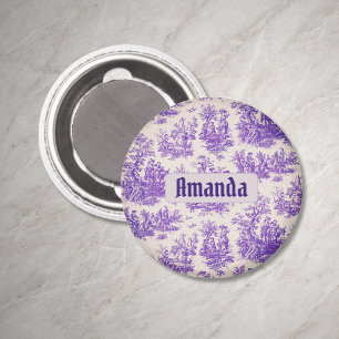 Vintage floral purple toile de jouy monogram magnet