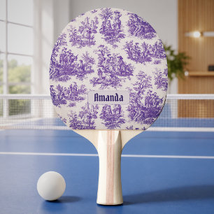 Vintage floral purple toile de jouy monogram ping pong paddle