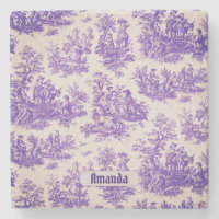 Vintage floral purple toile de jouy monogram