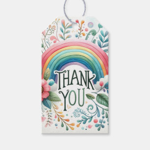 Vintage Floral Rainbow Bohemian Thank You Party Gift Tags