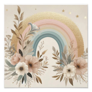 Vintage Floral Rainbow Clipart – Pastel & Neutral Photo Print