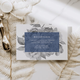 Vintage Floral Reception Card   Navy
