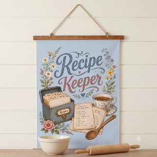 Vintage Floral Recipe Keeper Cottagecore Hanging Tapestry