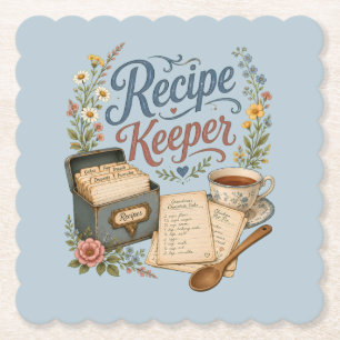 Vintage Floral Recipe Keeper Cottagecore Paper Coaster